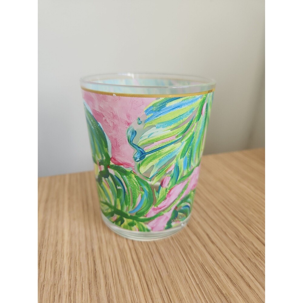 Lilly Pulitzer Acrylic Lo-Ball Drinking Glass in "Painted Palms" Pattern